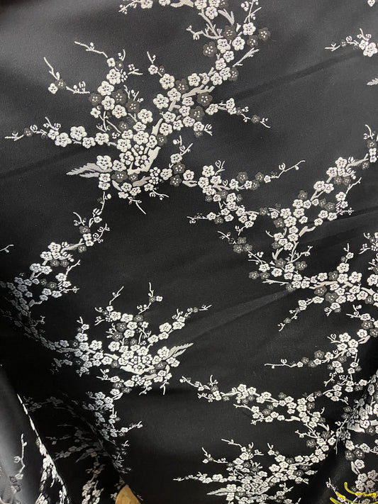 Black and silver style Japanese style brocade great for pants skirt shirt dress pillow cover and much more