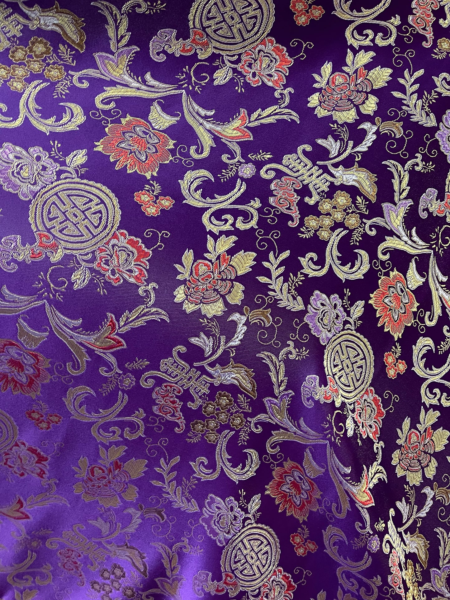 Purple and gold Japanese style designer satin Brocade great for dress jacket pants skirt and much more
