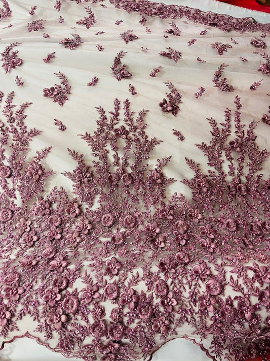 3D Dusty rose BEADED LACE