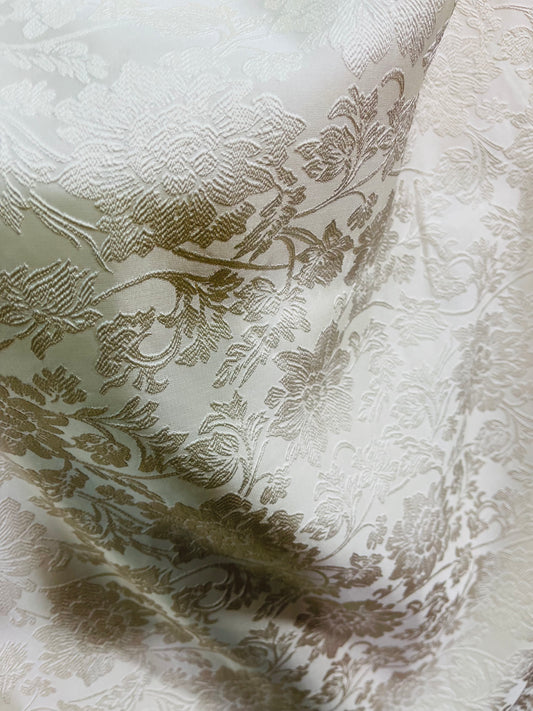 Luxury designer mikado brocade cream with champagne design made in Italy