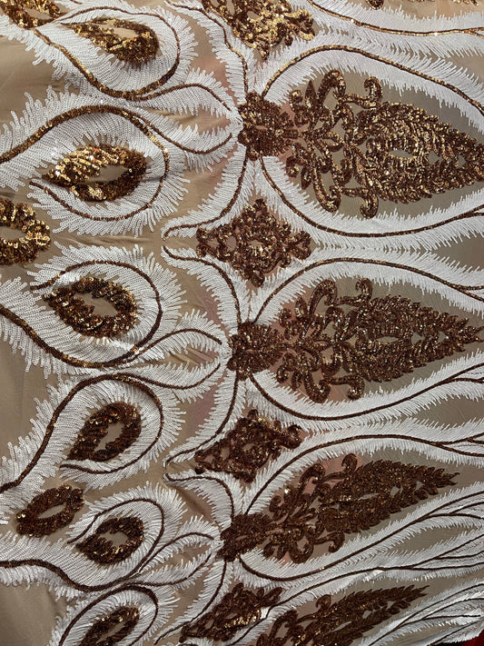 Designer White and gold 4 WAY LACE sequence for prom and wedding