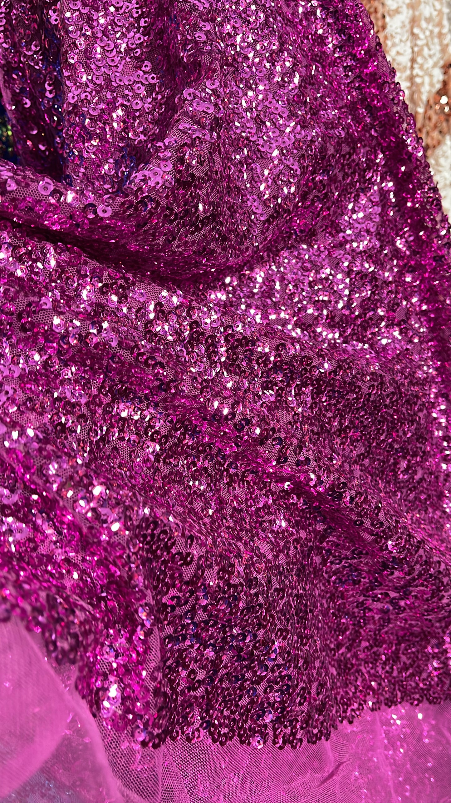 All over hot pink fuchsia sequins great fabric for dress jacket pants shirt and much more