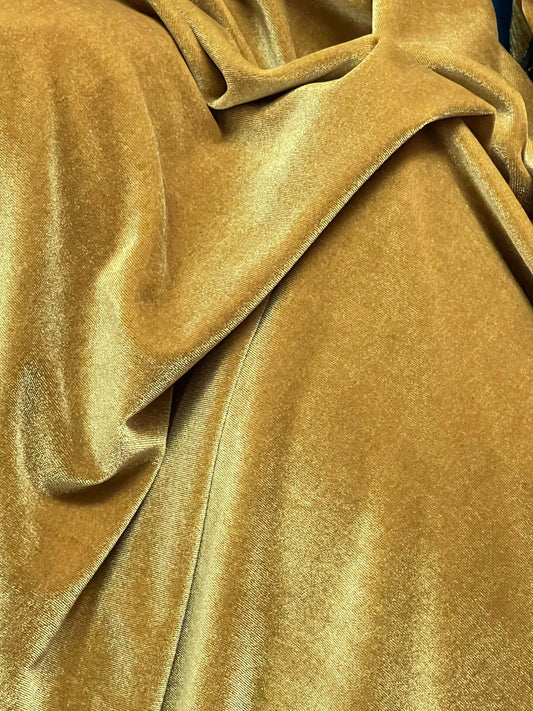 Designer light mustered gold 4way stretch velvet
