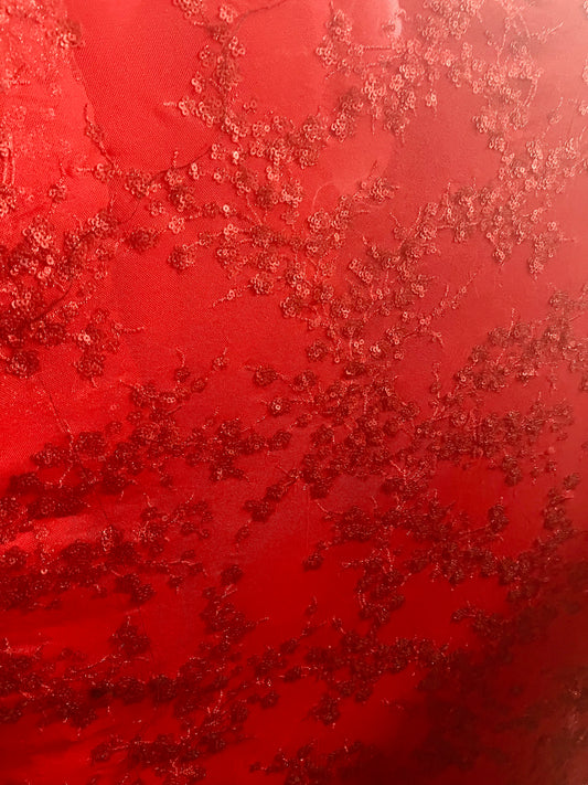 Designer RED 4 WAY LACE sequence lace for prom