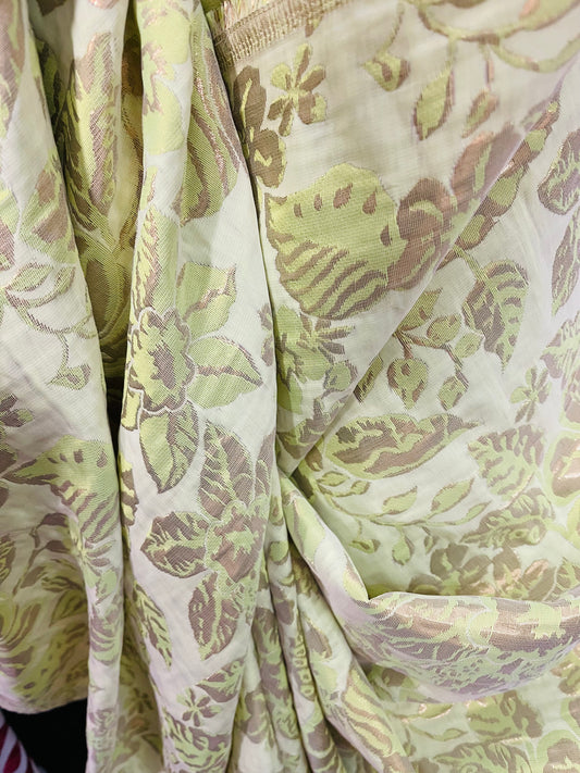 Lime green designer flower Brocade great for dress jacket pants skirt and much more made in Italy