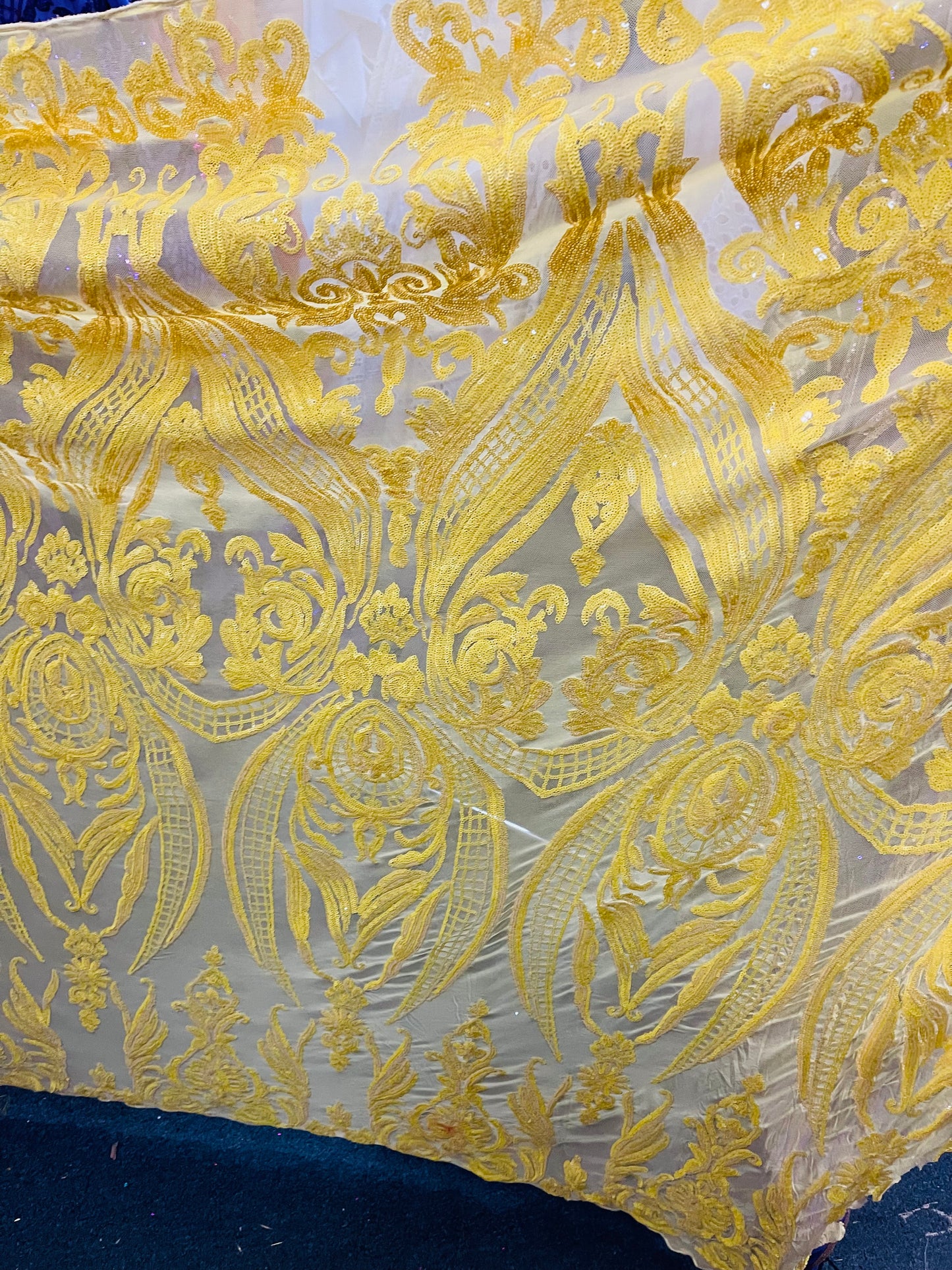 Yellow 4 way sequence lace great fabric for prom and wedding dress and much more