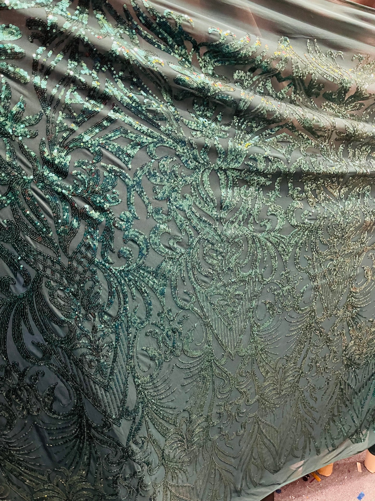 Designer 4way stretch sequins lace