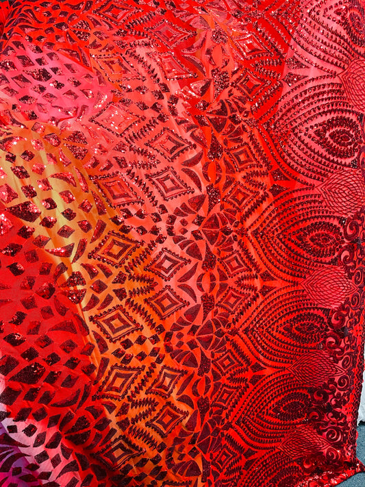 Designer RED 4 WAY LACE sequence lace for prom