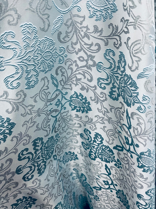 Designer luxury brocade silver with babe blue design made in Italy