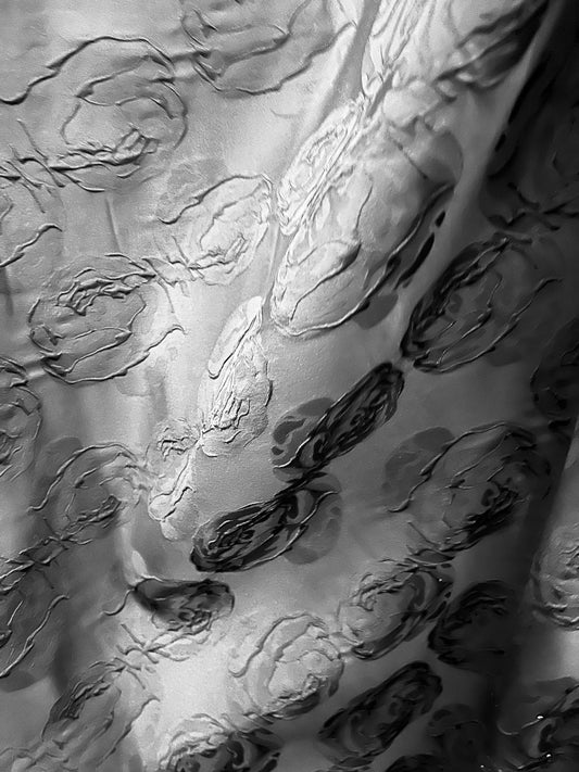 Black on black Elegant designer mikado Floral Brocade great for dress jacket pants skirt and much more made in Italy