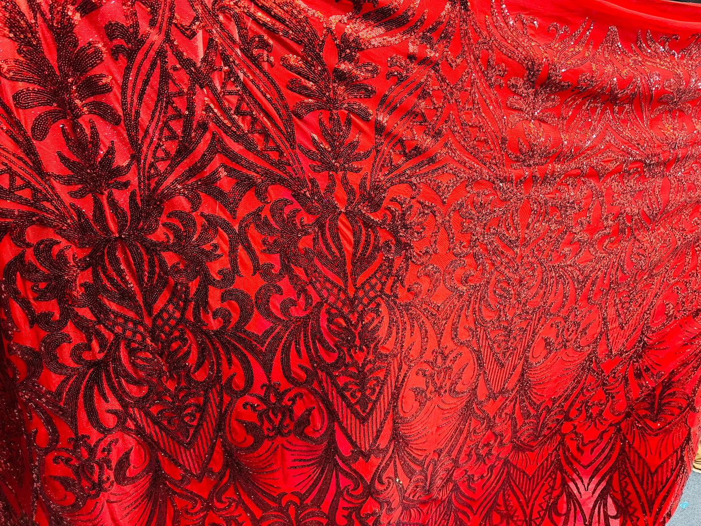 Designer Red 4 WAY LACE sequence for prom and wedding