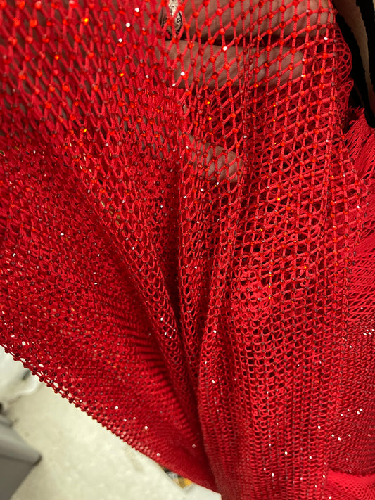 Red Swarovski stone lace great fabric for dress jacket and much more