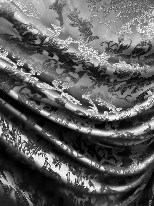Black on black Elegant designer mikado Floral Brocade great for dress jacket pants skirt and much more made in Italy