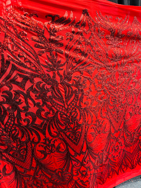Designer Red 4 WAY LACE sequence for prom and wedding