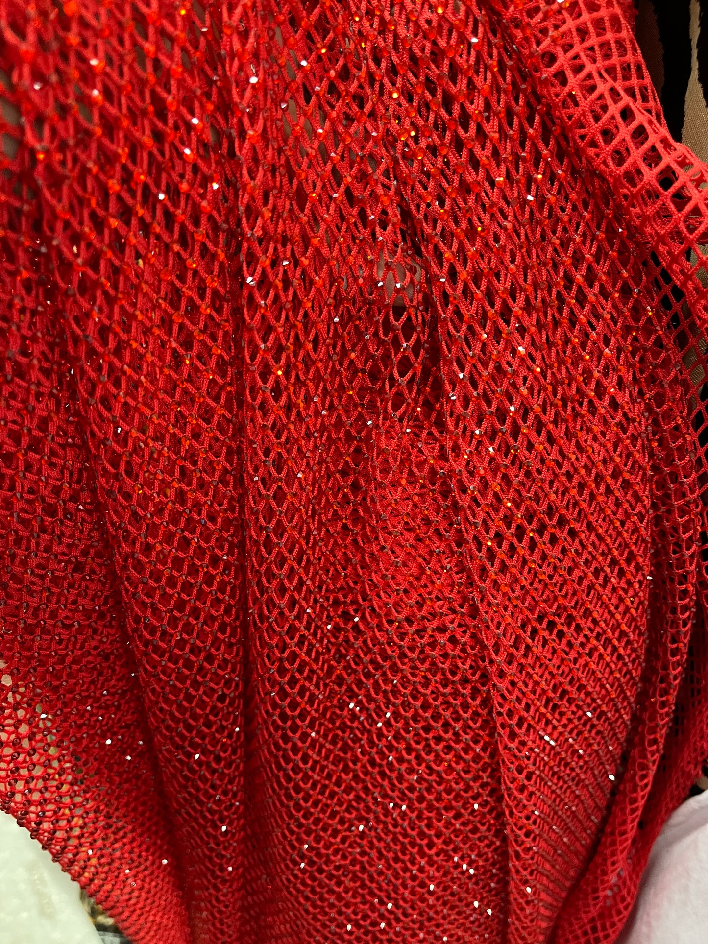 Red Swarovski stone lace great fabric for dress jacket and much more