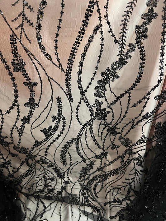 Designer black Beaded Lace