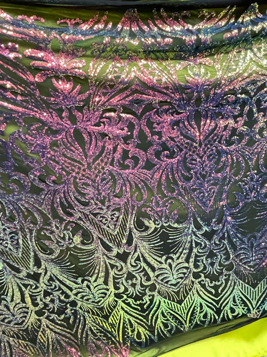 Designer black multi color purple green 4 WAY LACE sequence for prom and wedding