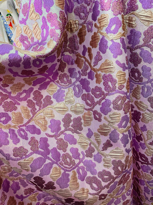 Metallic Lilac gold Elegant designer mikado Floral Brocade great for dress jacket pants skirt and much more made in Italy