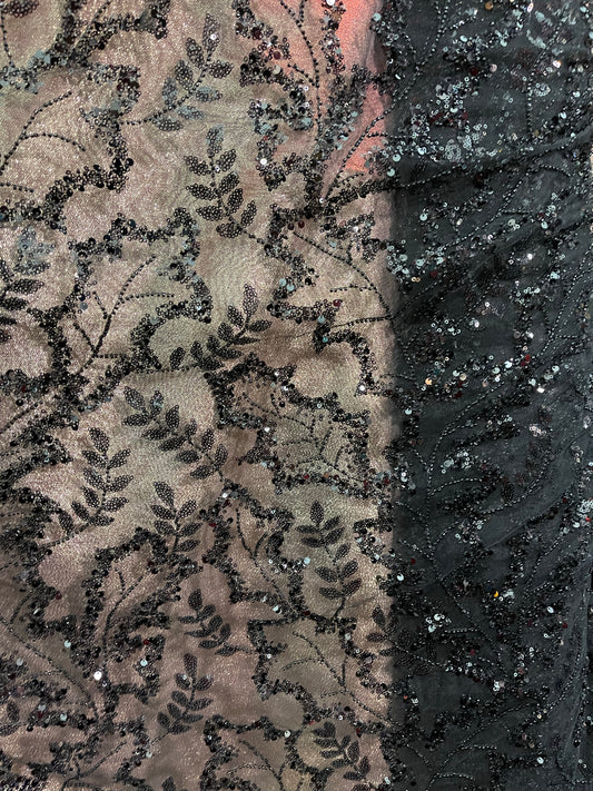 Designer black Beaded Lace