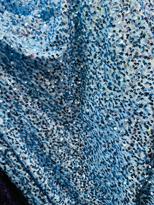 Babe blue Designer 4way stretch velvet sequins lace