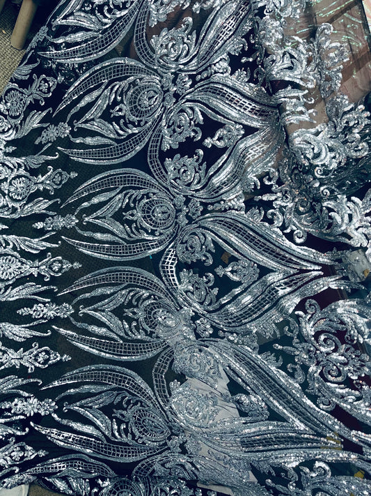 Designer 4way stretch sequins lace