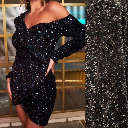 Designer 4way stretch velvet sequins lace