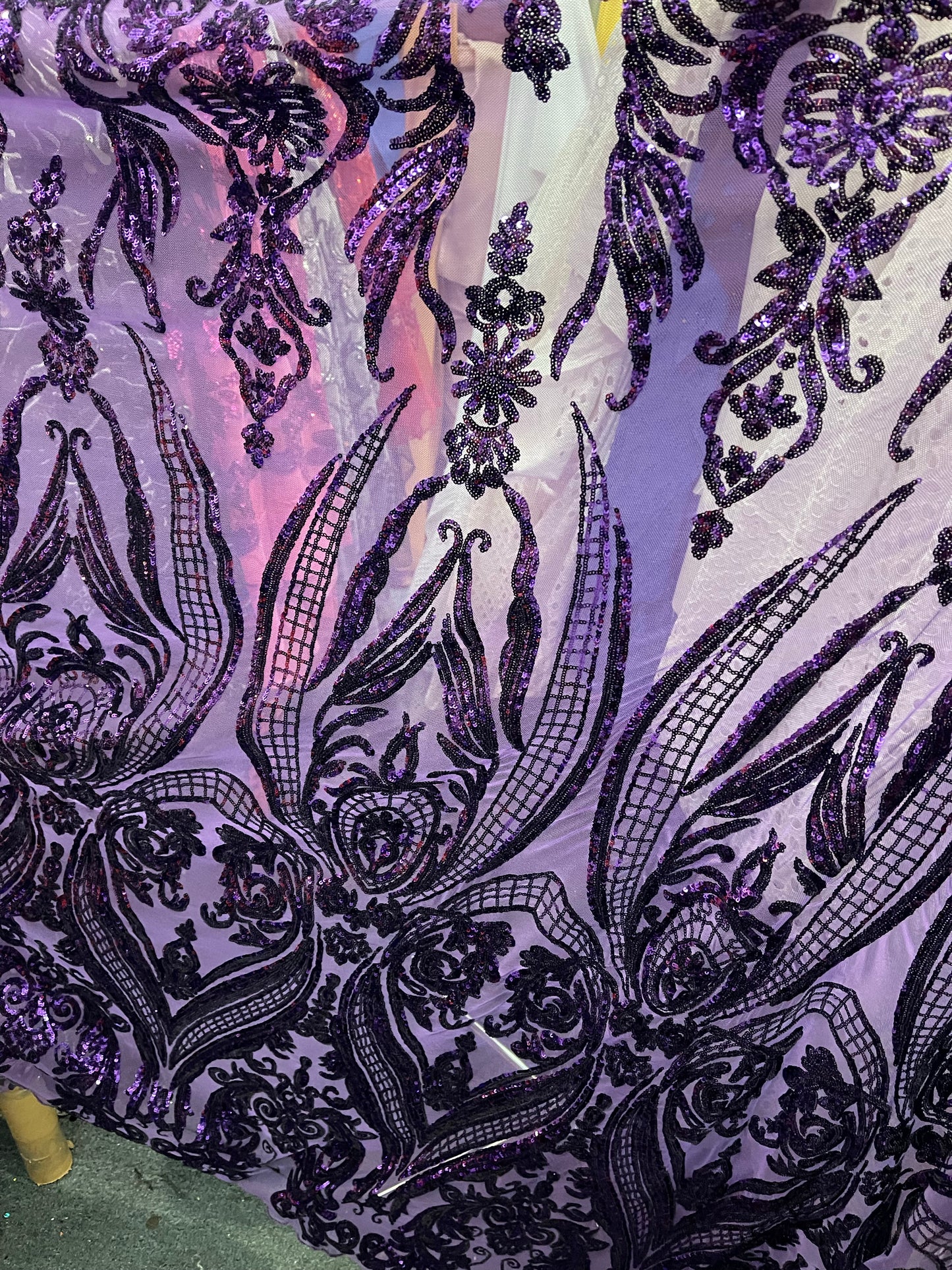 Purple 4 way sequence lace great fabric for prom and wedding dress and much more