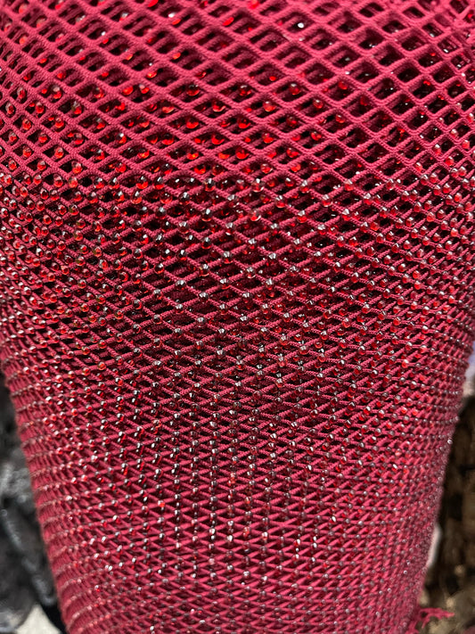 Burgundy Swarovski stone lace great for dress jacket pants and much more