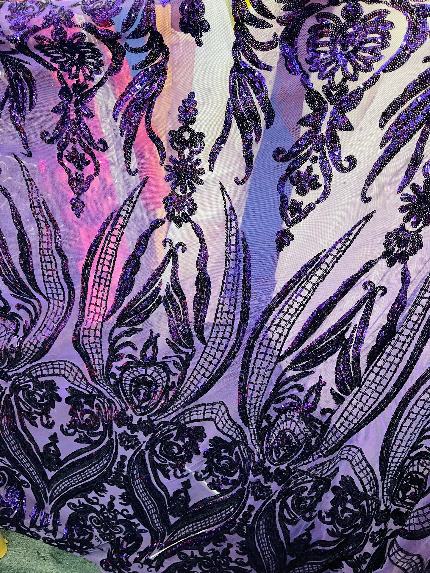 Purple 4 way sequence lace great fabric for prom and wedding dress and much more